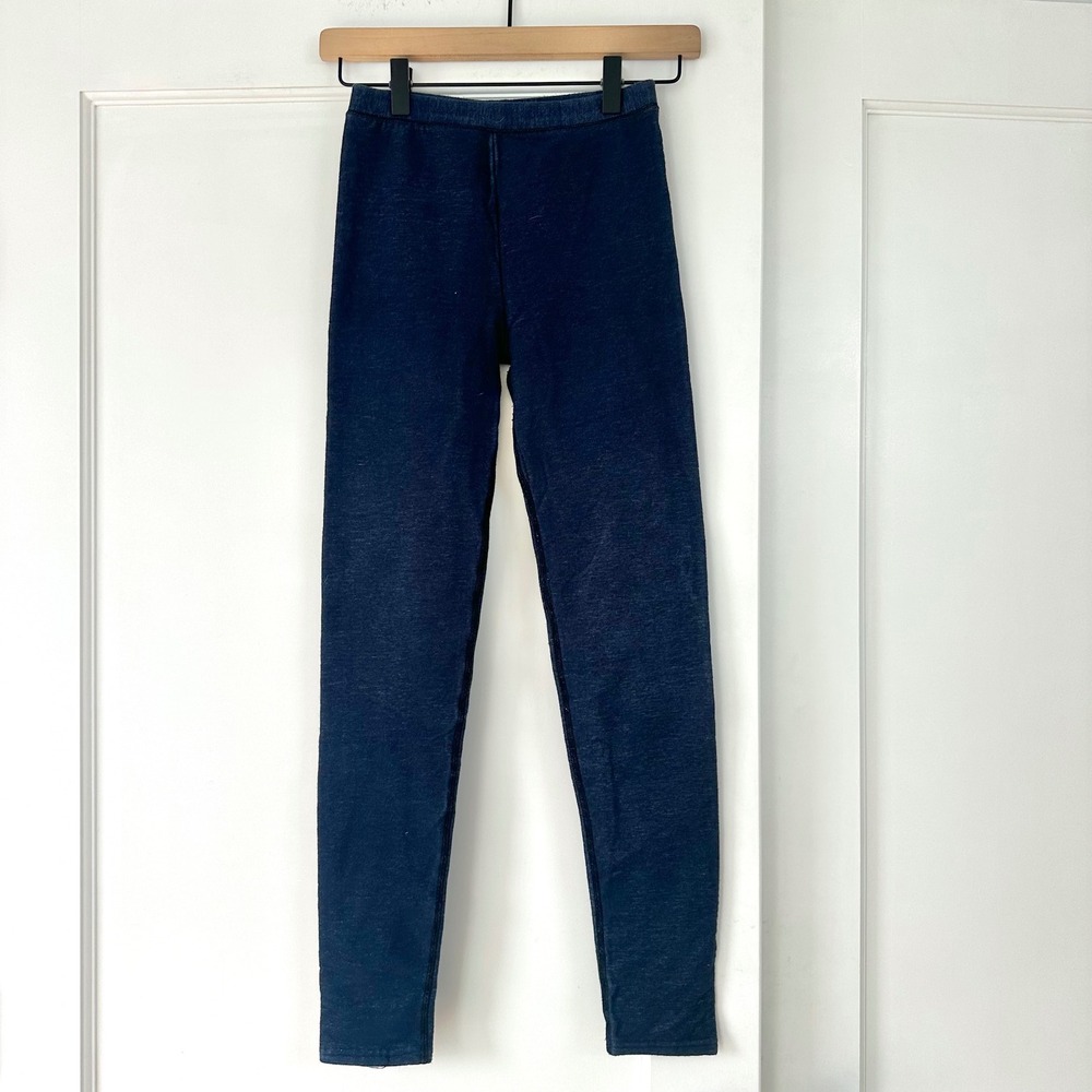 Plush Women Fleece Lined Denim Look Leggings Navy Blue Stretch Pants Small‎